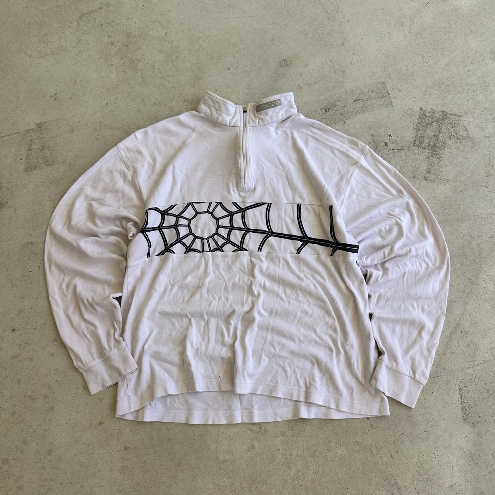 Vintage Spyder Quarter-Zip Long Sleeve Black Widow Spider White Large